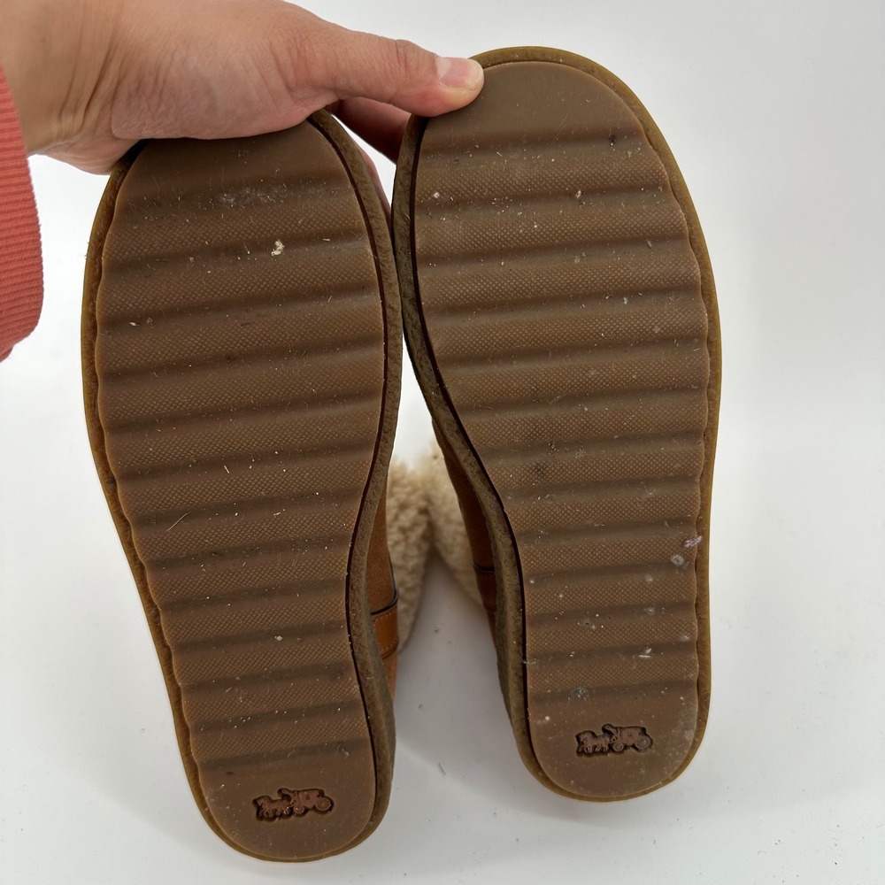 Coach G1433 Womens Tan Suede Moto Shearling Fur Lined Moccasin Boots Size 7B - Picture 3 of 12